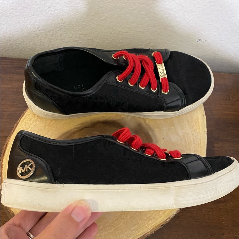 Michael Kors little girls sneakers. Black with pink laces. Size 13.